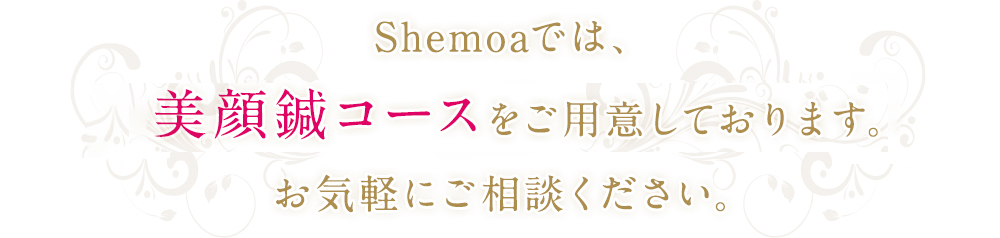 Shemoaでは、常時3つの美顔鍼コースをご用意しております。お気軽にご相談ください。